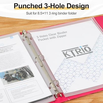 KTRIO 12 Pack Binder Pockets, 8.5 x 11 Zipper Pouches for 3 Ring Binders | Thickened PVC Document Folders, 3 Holes Pre-Punched Fits Standard Binder Letter-Size Paper Storage, Business Office Supplies - size: 12 Pack, style: White Zipper