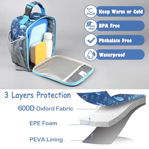 CaCTOUR Lunch Box Kids,Premium Insulated Lunch Bag for Girls Boys,Soft Bag Mini Cooler Back to School Thermal Reusable Lunch Bag for Work School Picnic (Shark) - color: C-Shark