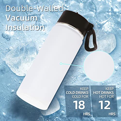 Volhoply 18oz Kids Insulated Water Bottle,Stainless Steel Water Bottles with Straw Lid,Wide Mouth Reusable Metal Water Bottle,Double Wall Vacuum Sports Travel Flask For Cold Drink(White,1 Set) - color: White