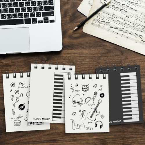 8 Pads Music Small Spiral Notebooks,Piano Keyboard and Musical Notes Cover Memo Notepads Blank A7 Mini Pocket Journal Notebook School Student Notebooks for Music Party Favors Gift,50sheet/pad
