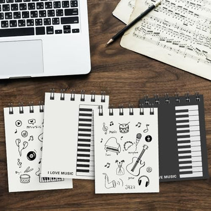 8 Pads Music Small Spiral Notebooks,Piano Keyboard and Musical Notes Cover Memo Notepads Blank A7 Mini Pocket Journal Notebook School Student Notebooks for Music Party Favors Gift,50sheet/pad