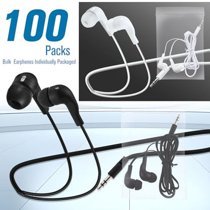 Kanayu 100 Pack Earbuds Bulk Earphones for School Classroom, Student Wired Earbuds Headphones Without Mic, Earphones Bulk for Adults School Library Laptop, Individually Bagged(Black and White) - color: Black and White