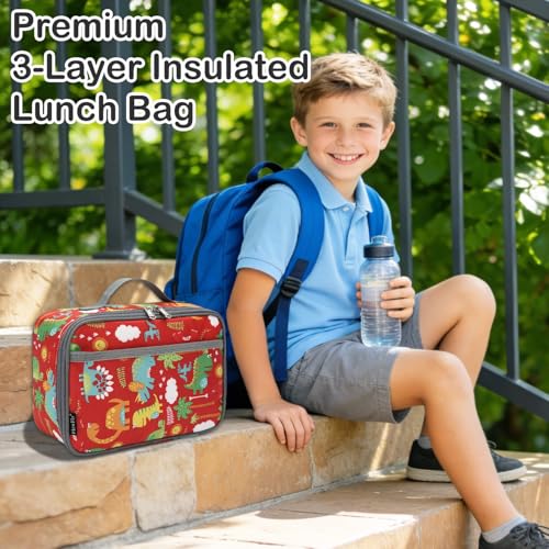 FlowFly Kids Lunch box Insulated Soft Bag Mini Cooler Back to School Thermal Meal Tote Kit for Girls, Boys,Dinosaur&Coconut - color: Dinosaur&Coconut