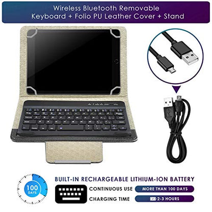 DETUOSI Universal 8.0 inch Android Tablet Case with Keyboard, Removable Wireless Bluetooth Keyboard + PU Leather Folio Book Cover + Stand, Travel Portable Sleeve for iOS/Android/Windows System Tablet - color: Black Case + Black Keyboard