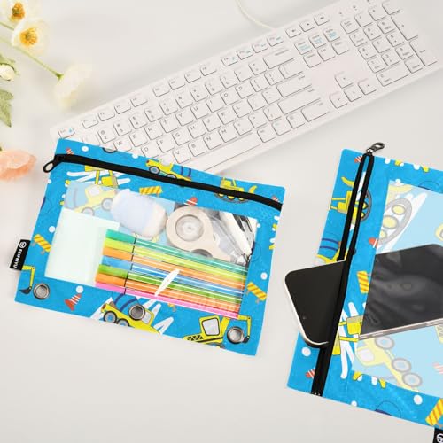 ZAZYXTJ Personalized Truck Car Binder Pencil Pouchs 3 Ring | with Zipper Clear Window Office Organizers bag for School Students Teacher Supplies 2 Pack - color: Car