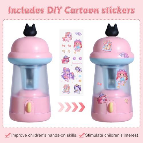 Rechargeable Electric Pencil Sharpener, 6-12mm Auto in & Out Fully Automatic Pencil Sharpener for Kids, Large Capacity Battery Powered, with Cartoon Stickers Ideal for Classroom & Home (Pink) - color: Pink