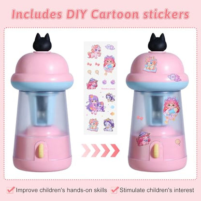 Rechargeable Electric Pencil Sharpener, 6-12mm Auto in & Out Fully Automatic Pencil Sharpener for Kids, Large Capacity Battery Powered, with Cartoon Stickers Ideal for Classroom & Home (Pink) - color: Pink