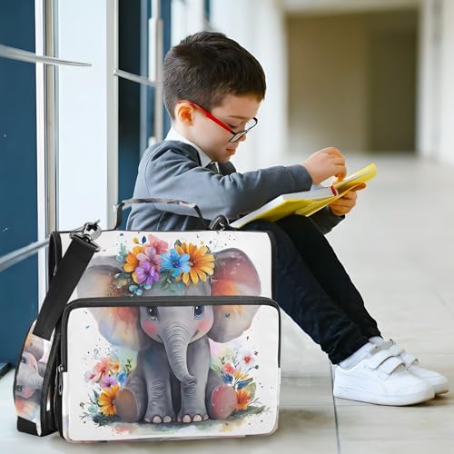 3 Ring Zipper Binder with Shoulder Strap Baby Elephant 2 Inch Zippered Binder Bag 500 Sheet Capacity Multi Pockets for School Supplies - color: Multi17