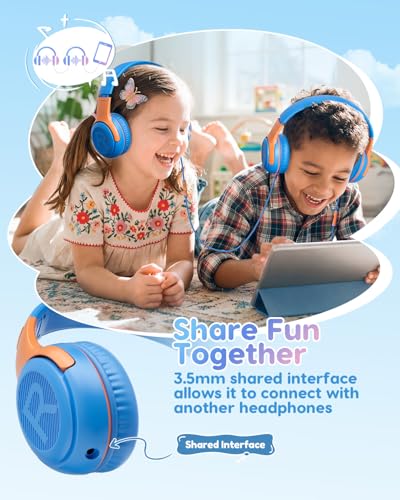 awatrue Kids Headphones Wired - Toddler Headphones with Microphone, Over-Ear Headphones, 85/94dB Volume-Limiting, 3.5mm Jack, Foldable On-Ear Design - Safe & Comfortable for Learning & Entertainment - color: BlueOrange