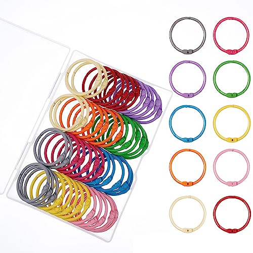 Antner 50PCS Metallic Loose Leaf Binder Rings 1 1/5 Inch Colorful Book Rings, Metal Steel Paper Rings Keychain Key Rings Index Cards Notebook Rings for School Office, 10 Colors - size: 1.2 Inch (30mm)