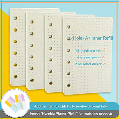 A7 Planner Refill,4 Pcs per Set, Dot Mattrix Paper, with Label Stickers Gift,Mini Binder Refills for 6 Ring Mini Planners,6 hole/100gsm Thick Paper/4.84 x 3.23'', Harphia - color: Dot Matrix