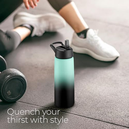 SipX™ 25 oz Insulated Water Bottle with 3 Lids – Leakproof Stainless Steel, Triple Insulated – Cold 24 Hours/Hot 12 Hours – Durable Bottle for School, Gym, Travel – Gradient Mint Black - color: Gradiant Mint Black, size: 25 Ounces
