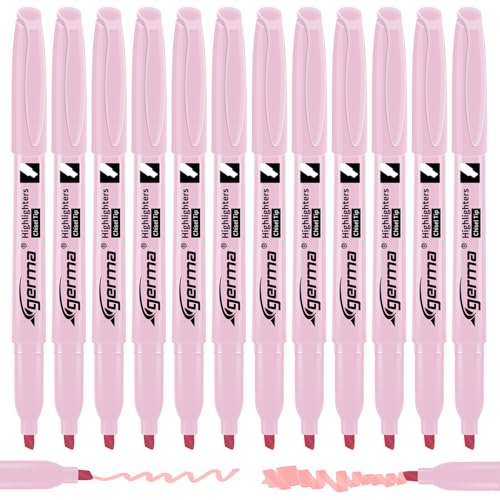 Cgerma Pink Highlighter 12 Pack, Mild Pastel Color, Chisel Tip Bible Highlighters No Bleed, Quick-Drying, Cute Aesthetic Markers for Journaling, Bible Study, School Office Supplies - color: pink