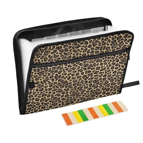 Brown Leopard Print Accordion File Organizer Expanding Document Folder with 13 Pockets Portable File Folder for A4 Letter Size - color: Brown Leopard Print
