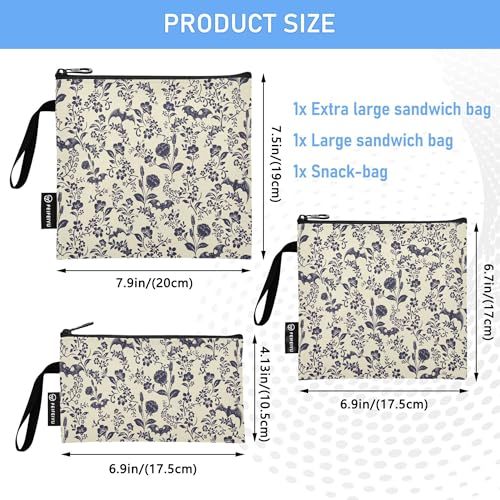 Reusable Food Storage Bags Goth Bats 3 Pack Set Lunch Bag Compact Sandwich Snack Bag Small Medium Large for Lunch, Travel & Organization - color: Bag 12