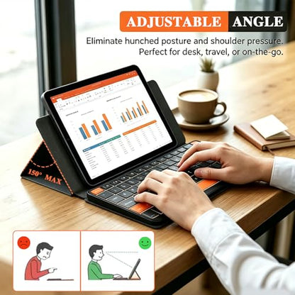 Foldable Keyboard with 7-Color Backlit & Any-Angle Stand | Portable Wireless Keyboard for Windows, iOS & Android,Compact Travel Bluetooth Keyboard for iPad/Phones/Z Fold/Galaxy Tab