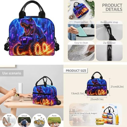 CLOHOMIN Dinosaur Kids Bookbag and Lunch Bag Set 3 Piece Tractor School Backpack with Lunch Box and Water Bottle Sling Bag Elementary School Bags for Boys 12-14 Student Book Bag - color: Dinosaur Tractor