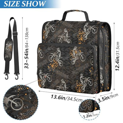 Motorcycle 3 D-Ring Binder Bag Multi-Pocket Zipper Organizer | with Handle and Detachable Shoulder Strap Holds 500 Sheets for School Office Supplies - color: Dhb-109