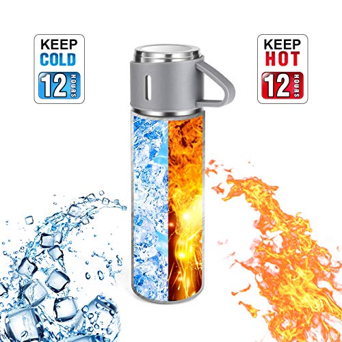 Stainless Steel Thermo 16.9oz Vacuum Insulated Bottle with Cup for Coffee Hot drink and Cold drink water flask.(Gray,Single) - color: Grey (Single), size: 16.9 Ounces