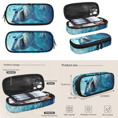 Blue Shark Backpack for Boys Kids Backpack with Lunch Box for Boys Set of 4 School Backpacks Matching Combo Back to School Gifts and Pencil Case Pouch for Teens Children Ages 6-17 17 inch - color: Blue Shark