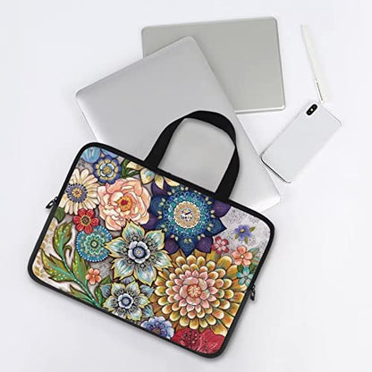 10 Inch Boho Flowers Laptop Sleeve for Women Girl, Slim Water Resistant Computer Carrying Case with Handle, Durable Protective Laptop Tote Bag Cover Compatible with Tablet/Notebook/Reader - color: Boho Flowers, size: 10 Inch