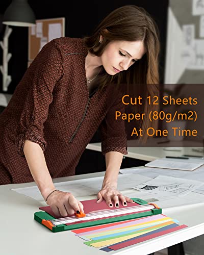 Firbon Green A4 Paper Cutter 12 Inch Titanium Straight Paper Trimmer with Side Ruler for Scrapbooking Craft, Paper, Coupon, Label, Cardstock - color: Green