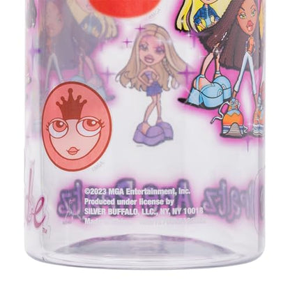 Silver Buffalo Bratz Airbrush Featuring Yasmin, Sasha, Jade, and Cloe Twist Spout Plastic Water Bottle with Stickers You Stick Yourself, 32 Ounces | Sasha, Jade and Cloe, Twist Spout, Sticker Set, You Stick Yourself, 0.95 Liters - color: Bratz