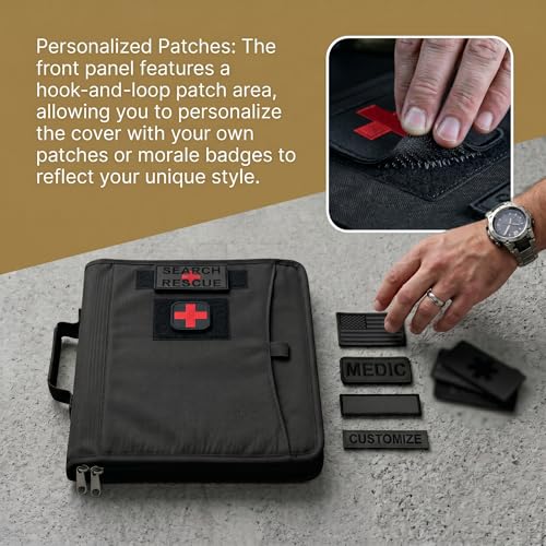 Tactical Notebook Cover, A4 Padfolio with Detachable 3-Ring Ring Binder, Multi-Pocket Organizer & Hand Strap, Zippered Hardcase Planner (Black, A4(13.8 x 12 inches)) - color: Black, size: A4