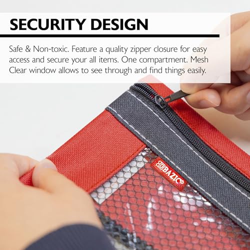 BAZIC PRODUCTS 3-Ring Pencil Pouch with Clear Mesh Window, 4-Set | clear mesh window and a zipper closure for pens, pencils, supplies - size: 4 Count (Pack of 1)