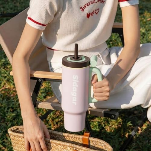 36oz Insulated Tumbler with Handle, Stainless Steel Water Bottle, Leak-Resistant Travel Coffee Mug with Push Button Lid, Cup Holder Friendly for Tea & Daily Use, Pink - color: Sakura Bloom