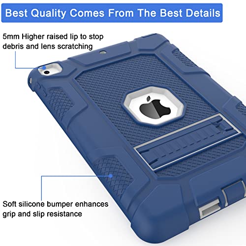 iPad 6th Generation Cases, iPad 5th Generation Case, iPad 9.7 Inch Case, Hybrid Shockproof Rugged Drop Protection Cover Built with Kickstand for iPad 9.7 inch A1893 / A1954 / A1822 / A1823 - color: Navy Blue+Gray