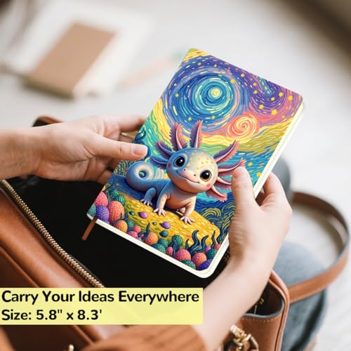 Lovdazzles Pretty Leather Lined Journal Cute Axolotl Notebooks 200 Pages A5 Ruled Journaling Notebooks, Office Gifts for Women Coworkers, Gift for Teenage Girls (5.8 x 8.3) - color: Multi 1724