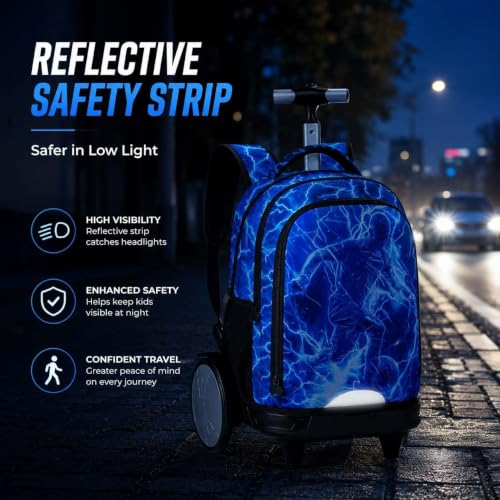 3Pcs Large Rolling Backpack for Boys, 20 Inch Detachable Wheeled Bookbag with Lunch Box, Durable Lightning Soccer Roller Backpack for Elementary Middle School (Blue) - color: Large Wheels Soccer Blue