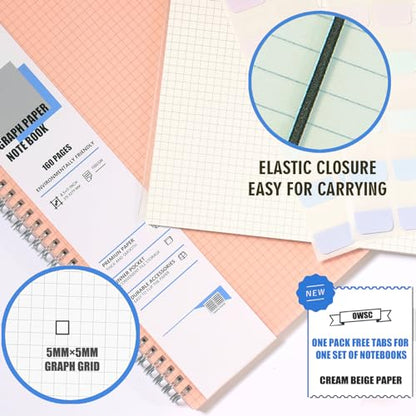 OWSC 3 Pack Graph Spiral Notebook, Hardcover Notebooks for Work A4 Graph | 5.9 x 8.3 IN Notebooks College Ruled for Note Taking, School and Journal with 80 Sheets/160 Pages 110 GSM Thick Papers - size: Graph-A4-3 Pcs