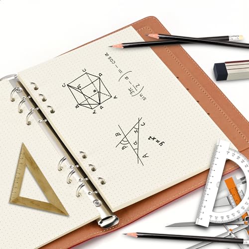 Beige A5 6-Hole Dot-Ruled Refill Paper(Pre-Punched) Fits A5 6-Ring Binder, 100GSM Thick No Bleed-through Sheets, Double Sided Writing for Fountain Pen & Gel Pen (2 Pack) - size: Dot-A5-2