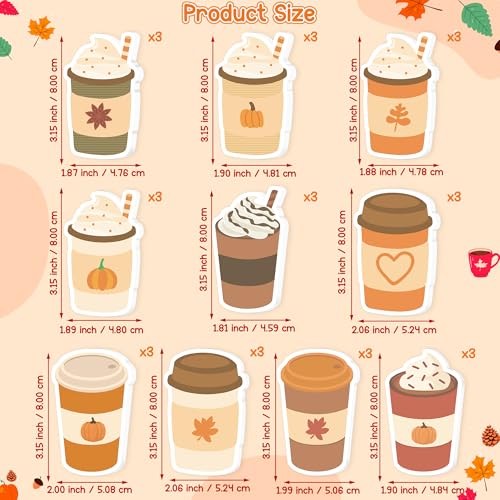 Xqumoi 30 Pack Fall Coffee Cup Sticky Notes - Autumn Theme Self Sticky Notepads Writing Memo Pads for Coffee Lover Thanksgiving Gift Class Reward Party Favors Goodies Bag Fillers Office Supplies - style: Autumn (Coffee Cup)