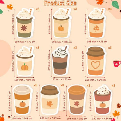 Xqumoi 30 Pack Fall Coffee Cup Sticky Notes - Autumn Theme Self Sticky Notepads Writing Memo Pads for Coffee Lover Thanksgiving Gift Class Reward Party Favors Goodies Bag Fillers Office Supplies - style: Autumn (Coffee Cup)