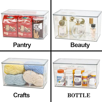ZEXALOR Clear Plastic Storage Bin with Lid, Organizer for Pantry, Office, Bathroom, Kitchen, Snack, Tea Bag, Coffee Container (Large) - size: Large