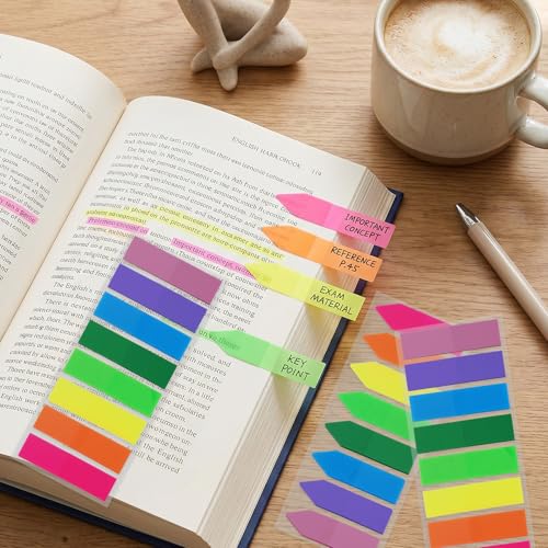 2000Pcs Page Markers Bright Sticky Tabs Translucent Arrow Flags Sticky Notes Flags Fluorescent Index Stickers for Textbooks Studying Work Organization