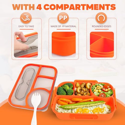 EASYFUN Bento Box Adult, Lunch Box, 4-Compartment Lunch Containers, Drop-Proof, Dishwasher Safe & Made with BPA-Free Materials (Orange) - color: Orange