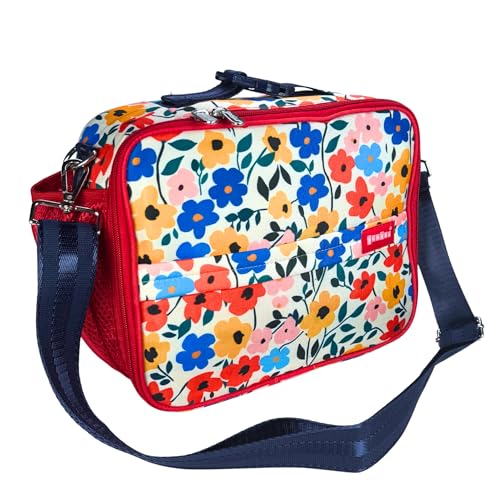 Yumbox Kids Insulated Lunch Bag, Holds Lunch Box & Bottle, Poppy Flowers | Holds Lunch Box & Water Bottle | 3 Ways to Carry | Interior Zipper Pocket | Insulated EVA Lining | Wipe-Clean Fabric - color: Poppy Red