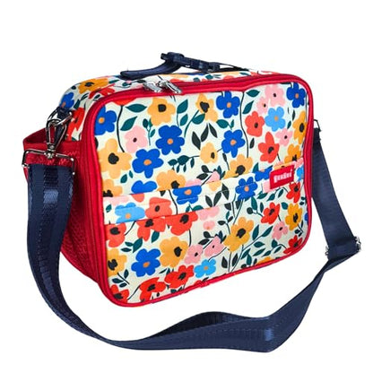 Yumbox Kids Insulated Lunch Bag, Holds Lunch Box & Bottle, Poppy Flowers | Holds Lunch Box & Water Bottle | 3 Ways to Carry | Interior Zipper Pocket | Insulated EVA Lining | Wipe-Clean Fabric - color: Poppy Red