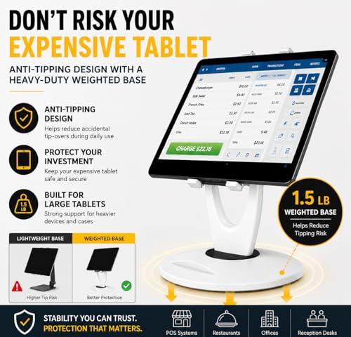 MAX SMART Tablet Stand for POS, Weighted Base Holder for Retail & Reception - color: White