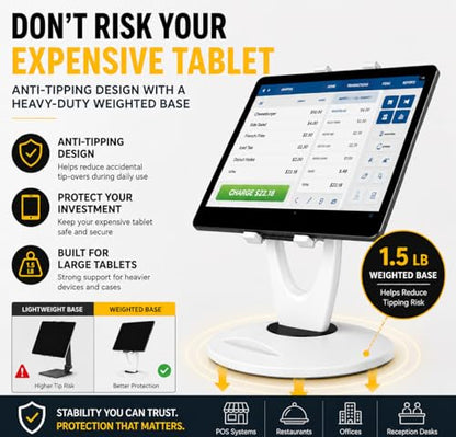 MAX SMART Tablet Stand for POS, Weighted Base Holder for Retail & Reception - color: White