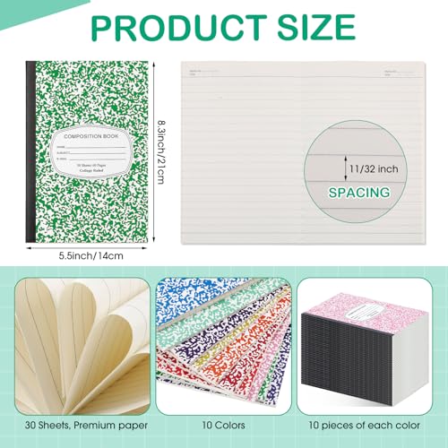 Fainne 100 Pack College Ruled Composition Notebooks A5,Multicolor - color: Multicolor