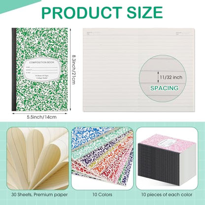 Fainne 100 Pack College Ruled Composition Notebooks A5,Multicolor - color: Multicolor