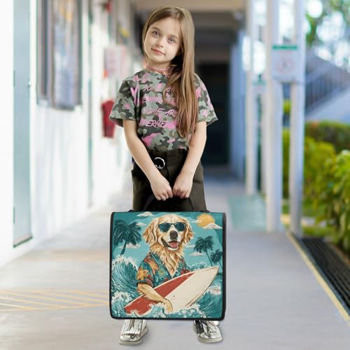3-Ring Zipper Binder with Shoulder Strap Zip-Up Expanding File Folder Organizer Storage Fireproof Accordion Trapper Keeper Home School Office Three Butterfly (Puppy Surfboard)