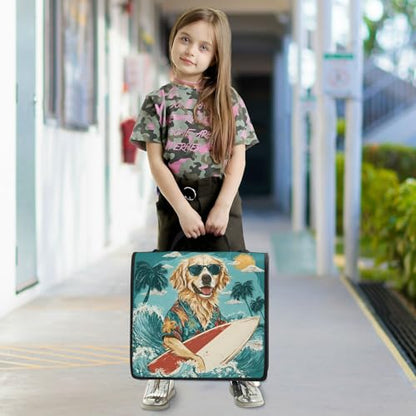 3-Ring Zipper Binder with Shoulder Strap Zip-Up Expanding File Folder Organizer Storage Fireproof Accordion Trapper Keeper Home School Office Three Butterfly (Puppy Surfboard)