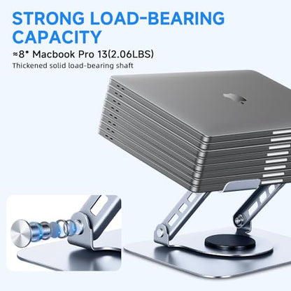 Leeboom Ergonomic Laptop Stand for Desk, 360° Rotating Aluminum Laptop Riser, Adjustable Notebook Holder for MacBook Air/Pro, Dell, HP, Lenovo (10–15.6", Silver) – Not for Gaming Laptops - color: light silver