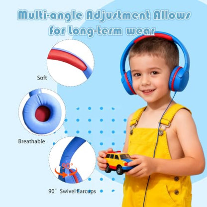 Kids Wired Headphones for School, Over-Ear Children's Headphones with Microphone, Foldable 85/94dB Volume Limited Headphones, 3.5mm & USB-C Compatible(Hero Black) - color: Hero Black